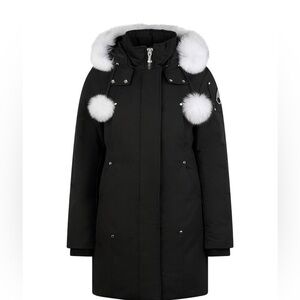 Moose Knuckles Black Ski Jacket with White Fur Hood